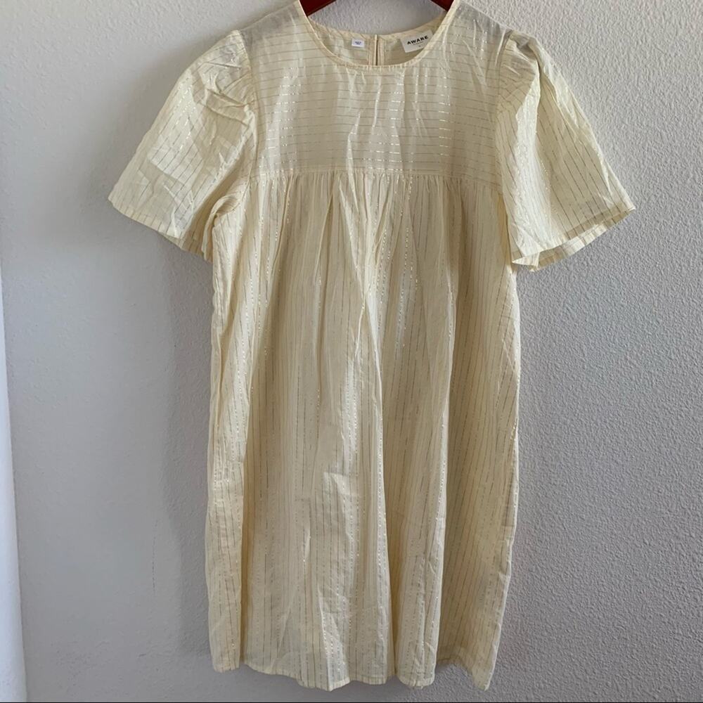 AWARE Vero Moda O-Neck Tunic Dress Cream Lagenlook Casual Stripe Boho Large